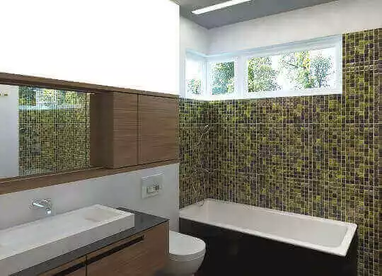 Hangulatos és erős megvilágításra képes 3D lámpa fürdőszoba falán a tükör felett.