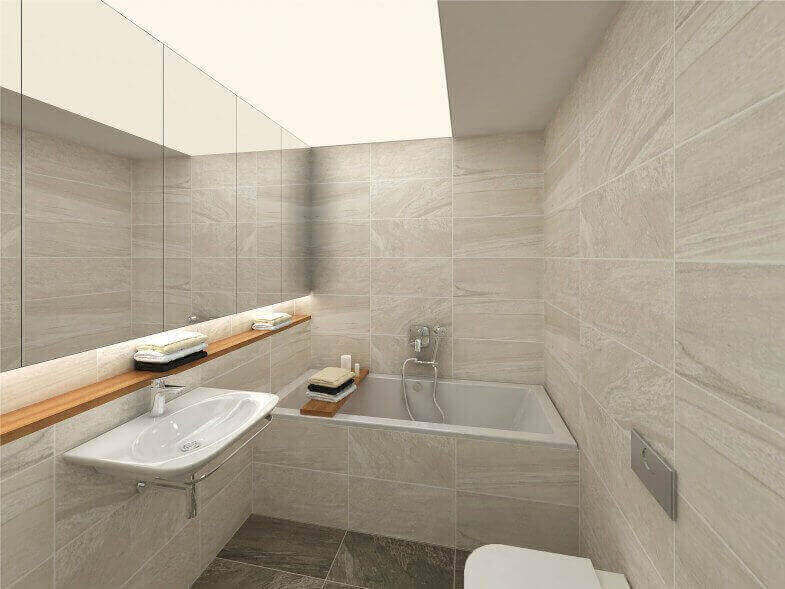 Fürdőszoba feszített fóliás bevilágítók, optimális designba illesztés, optimális tervezés.