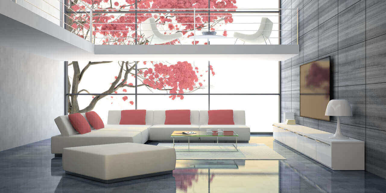 Ez a megoldás bármilyen helyiségben alkalmazható. Az óriás nyomtatott barrisol cseresznyefa örök tavaszt visz a térbe.